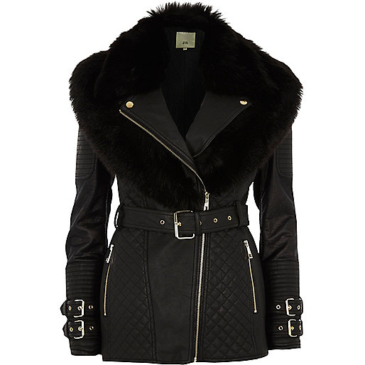 river island clog sandals,jacques-vertuk All In One Black belted quilted biker collar coat Jackets Coats / Jackets women