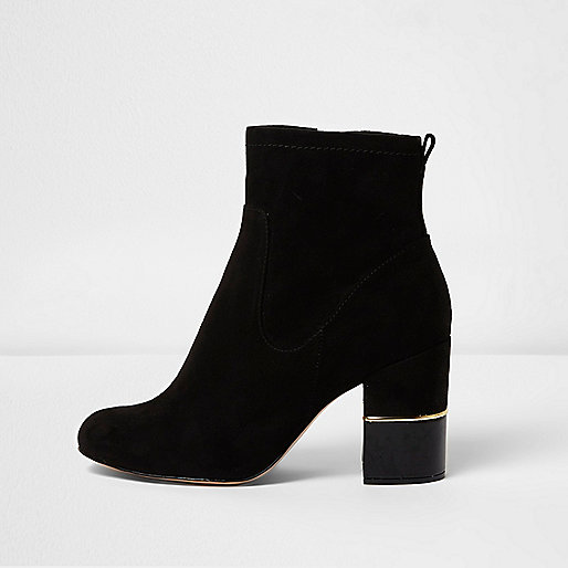 river island footwear,jacques-vertuk South Africa Black block heel gold trim ankle boots women 706221