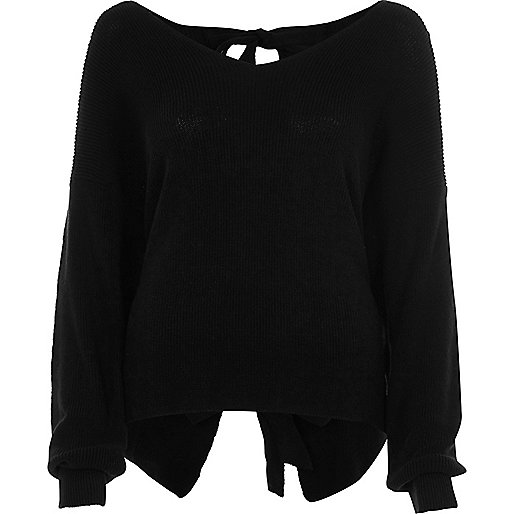 river island stiletto heels,jacques-vertuk Ireland Online Black bow tie back knit long sleeve sweater Sweaters Knitwear women