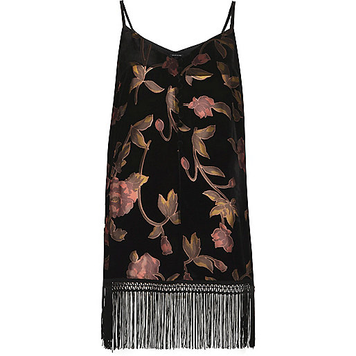 river island men s suits,jacques-vertuk Online Black burnout floral fringe hem cami top women 703578