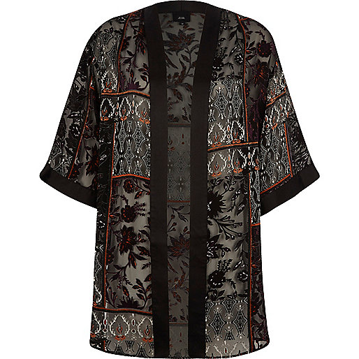 jacques-vertuk Black burnout floral kimono 703449 women Tops Kimonos