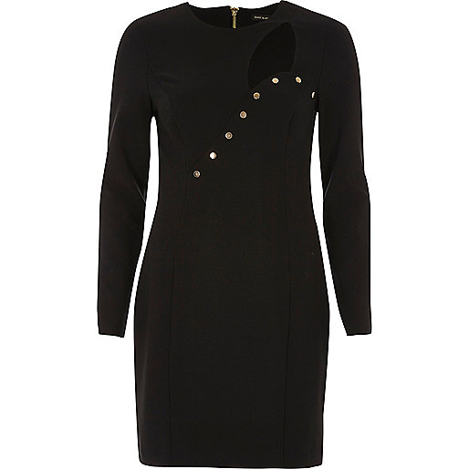 river island borg lined western coat in black,Rive4 Island Black button cut-out bodycon dress Seasonal Offers Sale women