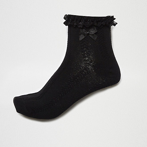 jacques-vertuk Black cable knit frill bow socks 701210 women Tights & Socks