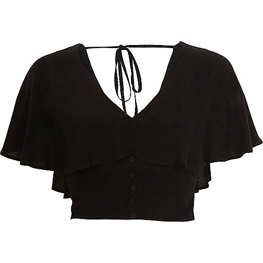 jacques-vertuk Black cape tie back crop top 702863 women RI Limited Edition