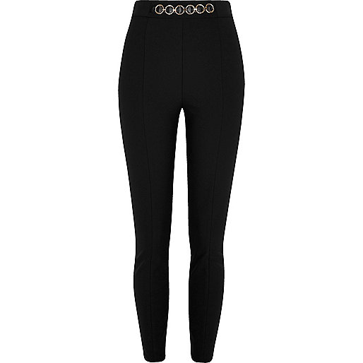 jacques-vertuk Black chain high waisted skinny pants 706641 women Trousers Skinny Trousers