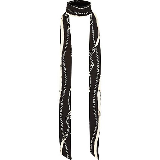 jacques-vertuk Black chain print skinny scarf 702458 women Accessories