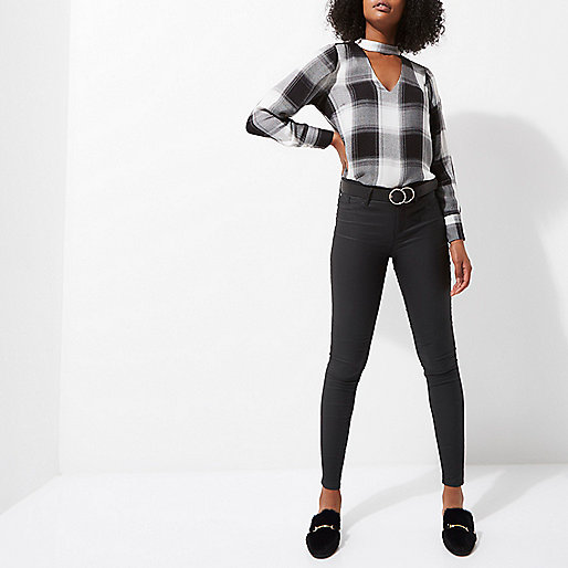 kaia jeans river island,jacques-vertuk Online Sklep Black check choker neck long sleeve top Blouses Tops women