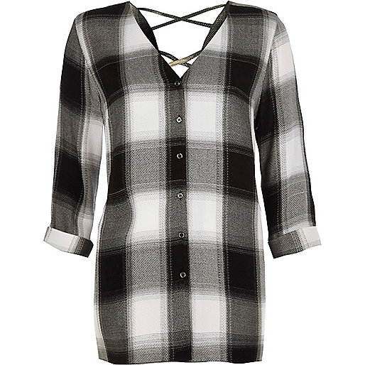 jacques-vertuk Black check cross back shirt 706659 women Tops Blouses