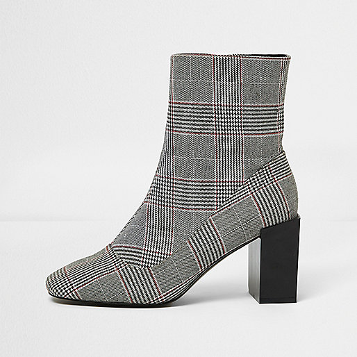 jacques-vertuk Black check print block heel sock boots 706427 women Shoes / Boots Boots