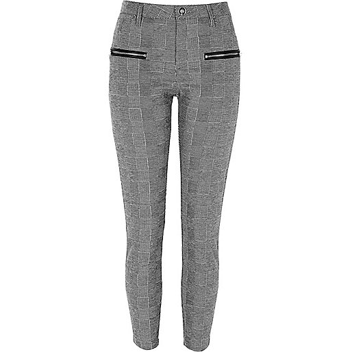 jacques-vertuk Black check zip front skinny fit pants 705250 women Trousers Skinny Trousers