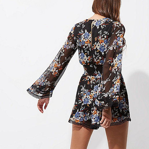 river island black buckle sandals,jacques-vertuk Shop Sale Black chiffon floral kimono romper Rompers / Jumpsuits Sale women