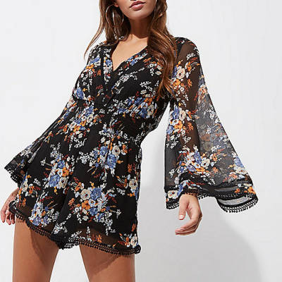 river island denim trench,jacques-vertuk Stores Black chiffon floral kimono romper women 700577