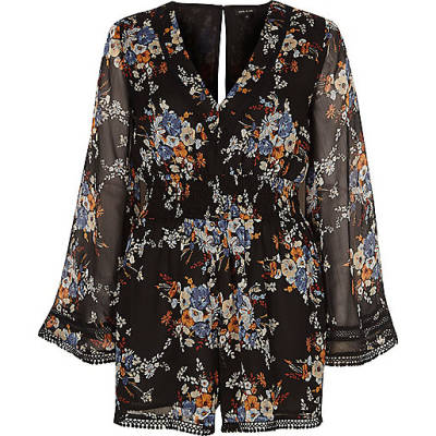 river island denim trench,jacques-vertuk Stores Black chiffon floral kimono romper women 700577