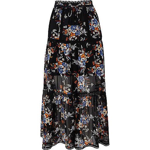 river island burnt orange dress,jacques-vertuk Shoes Usa Black chiffon floral print tiered maxi skirt Skirts Sale women