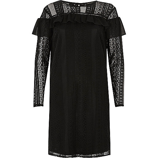 jacques-vertuk Black chiffon frill lace dress 695800 women Dresses