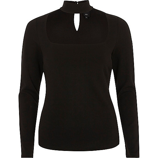 jacques-vertuk Black choker detail long sleeve fitted top 708103 women Knitwear Jumpers