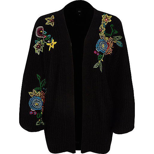 jacques-vertuk Black chunky rib knit embroidered cardigan 705330 women Knitwear Cardigans