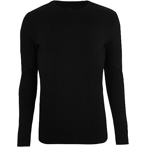 jacques-vertuk Black chunky ribbed knit long sleeve top 303883 men T-Shirts / Vests Long Sleeve T-Shirts