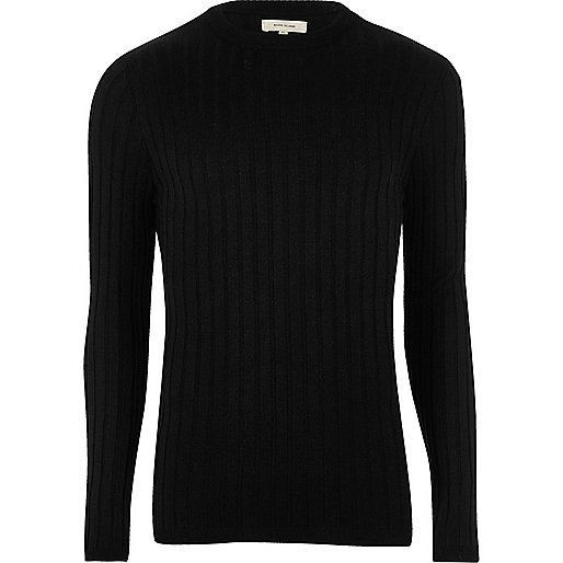 jacques-vertuk Black chunky ribbed muscle fit sweater 298044 men Jumpers / Cardigans Jumpers