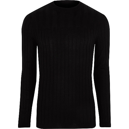 jacques-vertuk Black chunky ribbed muscle fit top 303756 men Jumpers / Cardigans Jumpers