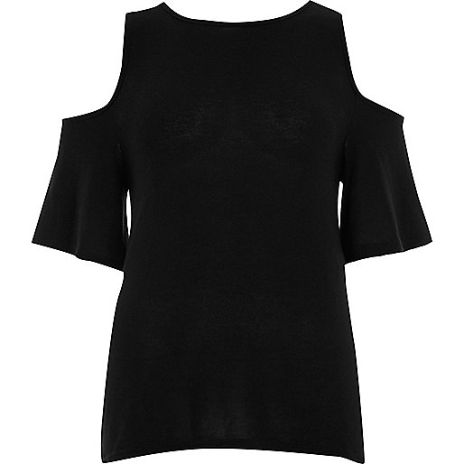 jacques-vertuk Black cold shoulder wrap back top 708059 women Knitwear Knitted Tops