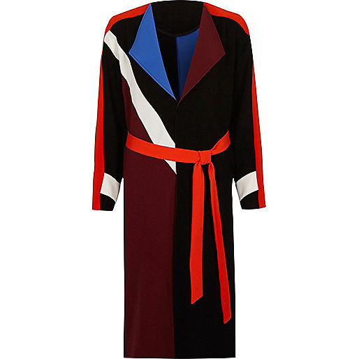 jacques-vertuk Black color block belted duster coat 701501 women Coats / Jackets