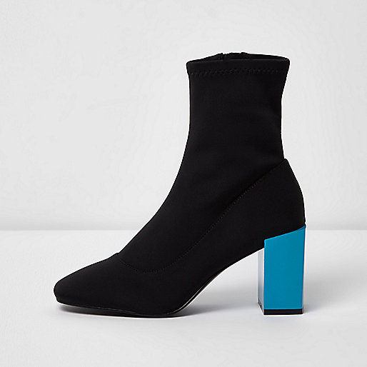 jacques-vertuk Black contrast blue block heel sock boots 706424 women Shoes / Boots Boots