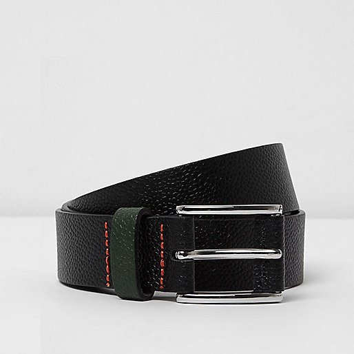 river island black mens shoes,Winter Clothes jacques-vertuk Black contrast keeper leather belt Belts Accessories men