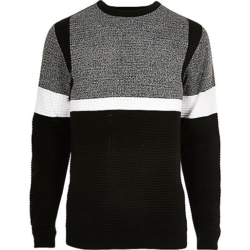 jacques-vertuk Black contrast stripe block slim fit sweater 301995 men Jumpers / Cardigans