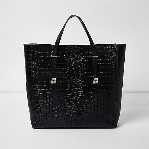 jacques-vertuk Black croc embossed leather tote bag 705144 women Bags / Purses Shopper & Tote Bags