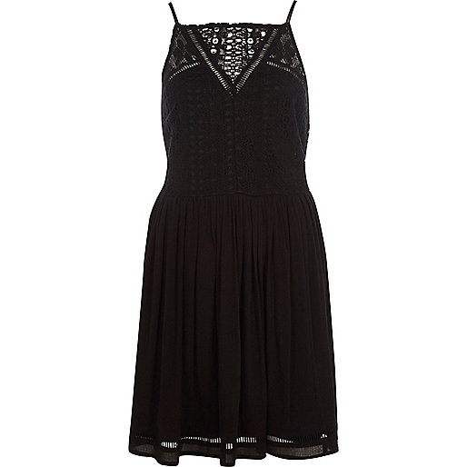 jacques-vertuk Black crochet front cami slip dress 699384 women Festival