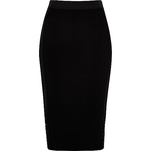 jacques-vertuk Black crochet insert pencil skirt 704305 women Skirts Midi Skirts