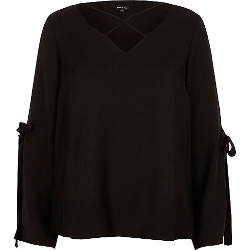 river island red purse,jacques-vertuk Outlet Black cross front split sleeve blouse women 699693