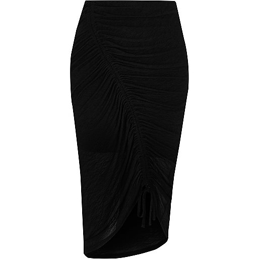 jacques-vertuk Black diagonal ruched midi pencil skirt 699607 women Skirts