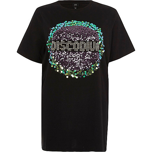 jacques-vertuk Black 'disco' sequin boyfriend T-shirt 707755 women Tops T-Shirts & Vests Print T-Shirts / Vests