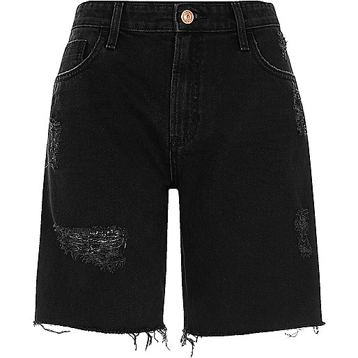 jacques-vertuk Black distressed denim boyfriend shorts 697689 women Holiday Shop