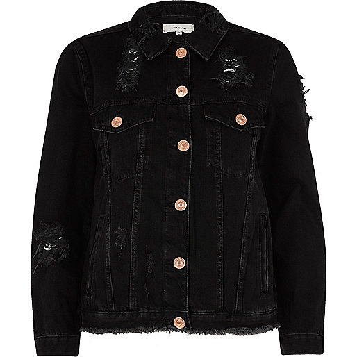 jacques-vertuk Black distressed oversized denim jacket 696554 women Coats / Jackets Jackets