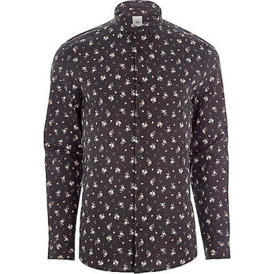 jacques-vertuk Black ditsy floral print skinny fit shirt 304218 men Shirts Long Sleeve Shirts