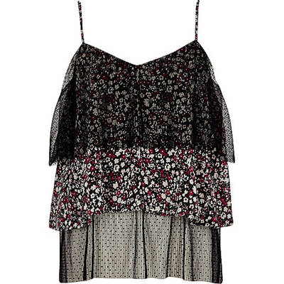 jacques-vertuk Black dobby mesh floral frill cami top 703546 women Tops