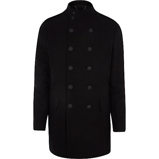 jacques-vertuk Black double breasted funnel neck coat 301950 men Coats / Jackets Coats