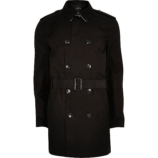 jacques-vertuk Black double breasted smart belted mac 300197 men Coats / Jackets Coats