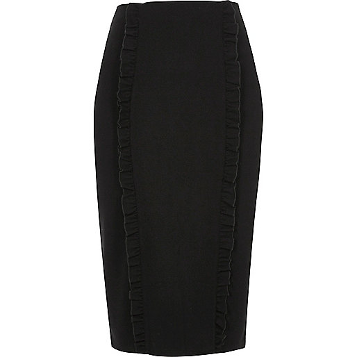 jacques-vertuk Black double frill panel jersey pencil skirt 709480 women Skirts Midi Skirts