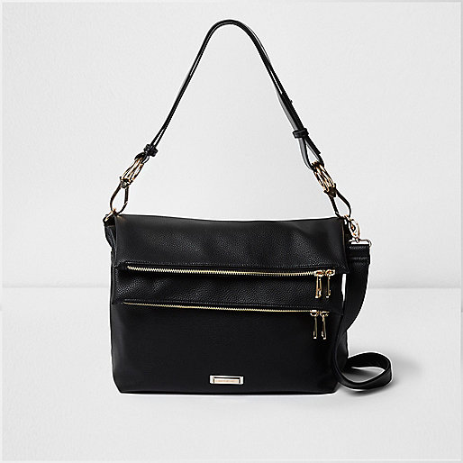 jacques-vertuk Black double zip pocket slouch messenger bag 702506 women Bags / Purses Shoulder Bags