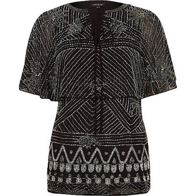 jacques-vertuk Black embellished cape top 701637 women Tops Blouses