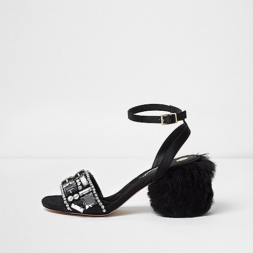 river island diamante purse,jacques-vertuk London Black embellished faux fur block heel sandals women 699496