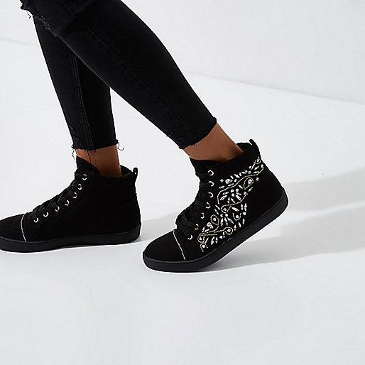 white broderie dress river island,jacques-vertuk T Shirts Uk Black embellished hi top lace-up sneakers Plimsolls / Sneakers Shoes / Boots women