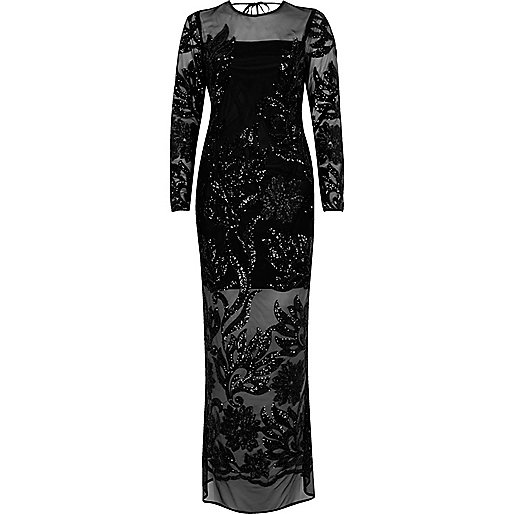 jacques-vertuk Black embellished mesh maxi dress 691443 women Dresses