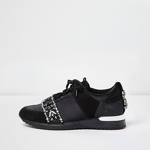 jacques-vertuk Black embellished runner sneakers 702396 women Shoes / Boots Plimsolls / Trainers