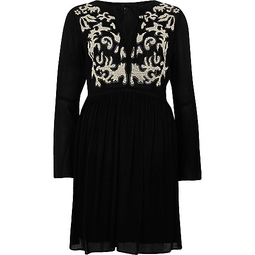 river island cream wrap dress,Island Clothing Online Black embroidered bell sleeve swing dress Dresses Sale women