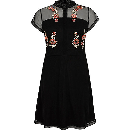 jacques-vertuk Black embroidered high neck mesh dress 705927 women Dresses